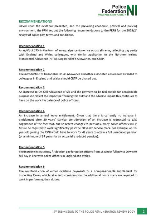 PFNI make 9th Submission to PRRB 2023-24